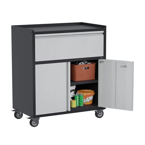 grey metal storage box on wheels|Garage Storage Cabinet with Wheels, Lockable Tool Cabinet with .